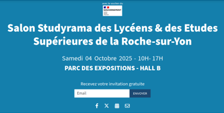 Salon Studyrama Samedi 1er mars 2025 de 10h  17h  au Parc des exposition  La Roche sur Yon